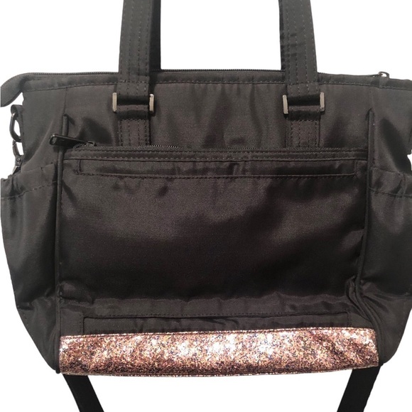 LUG Promenade Nylon Crossbody Bag Black 11X9 Diaper Travel Personal Bag Pockets - Picture 3 of 11